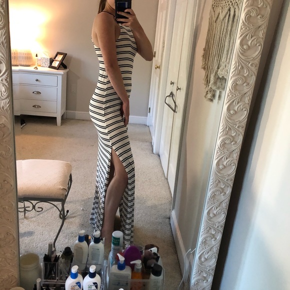 White and Black Striped Maxi Dress - Picture 10 of 12